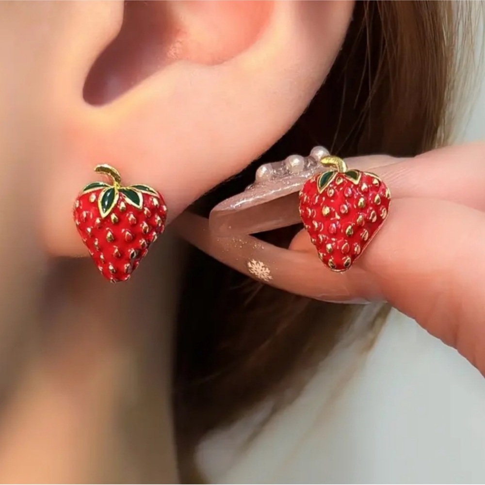 Mini Strawberry Studs NEW Stud earrings Red Dainty Cute
